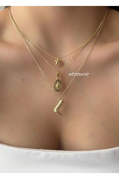aksesuaris مجموعة من 3 قطع من أحذية رعاة البقر ذات تفاصيل نجمة ذهبية للنساء