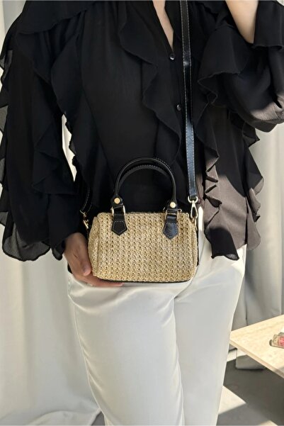 LEONAS Tiny Straw Women's Hand and Shoulder Bag Clarise Black