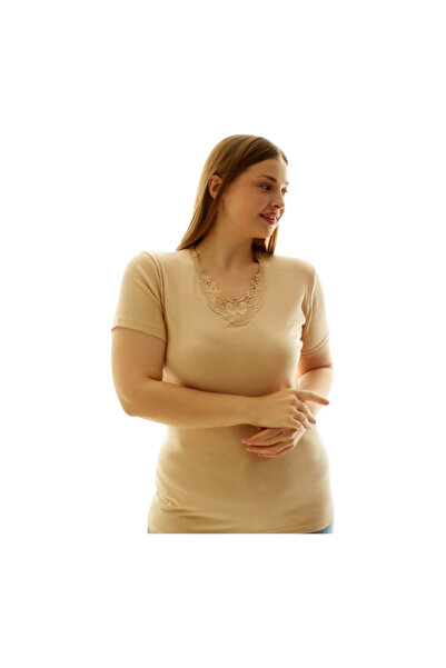 Star Fashion Tricou dama 100% bumbac, set 2 bucati, cu dantela la baza gatului