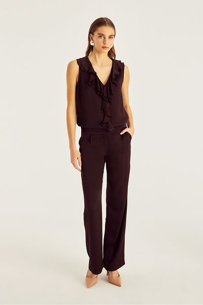 Naramaxx Brown Wide Leg Trousers with Pile Detail