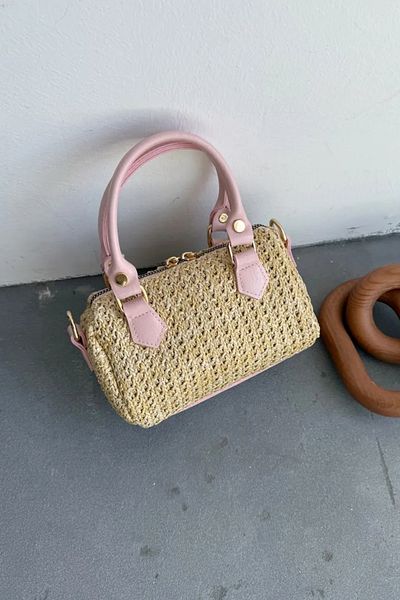 LEONAS Little Straw Women's Hand and Shoulder Bag Clarise Pink
