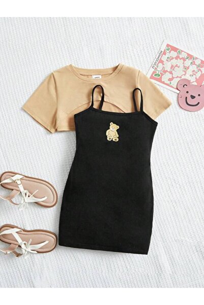 NoVibe Детски комплект с рокля с мечешки принт и къса тениска