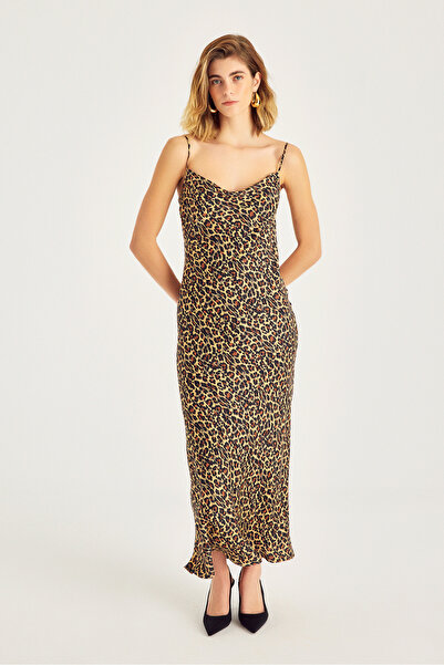Naramaxx Degaje Yaka Midi Boy Leopar Desen Elbise