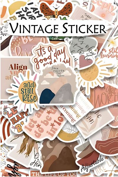 Grafikup Vintage Sticker Set - 50 Pieces Inspirational Sticker Set Pen Laptop Notebook Water Bottle Label