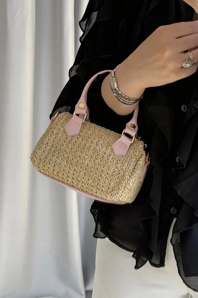 LEONAS Little Straw Women's Hand and Shoulder Bag Clarise Pink