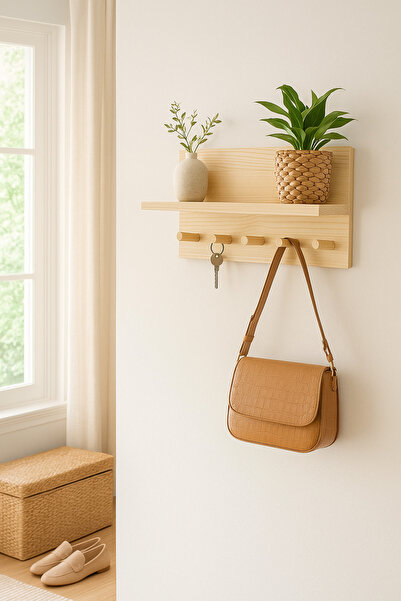 ostende Doğal ahşap anahtarlık giriş rafı duvara monte askı antre hol askılık...