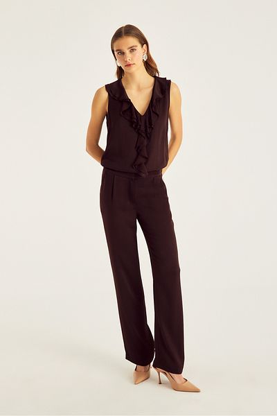 Naramaxx Brown Wide Leg Trousers with Pile Detail