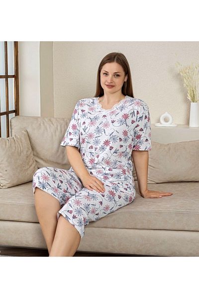 Star Fashion Women's cotton pajamas, plus sizes, Capri style, with three-quarter length pants
