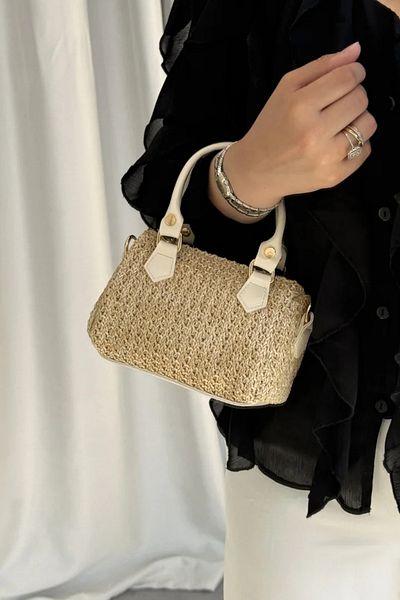 LEONAS Little Straw Women's Hand and Shoulder Bag Clarise Cream