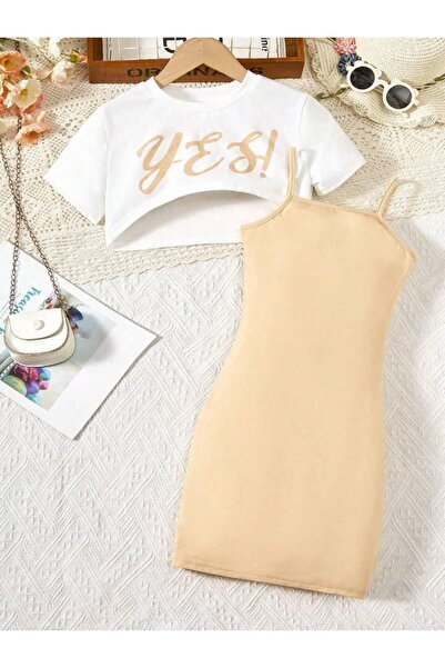 NoVibe Copii Da cu imprimeu Haine și crop tricou Combinație din 2 piese