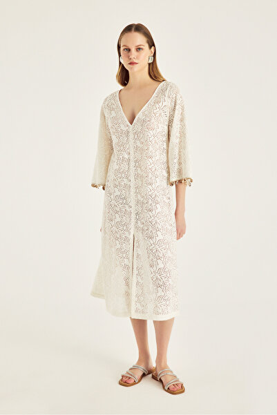 Naramaxx Ekru Dantel Plaj Elbisesi