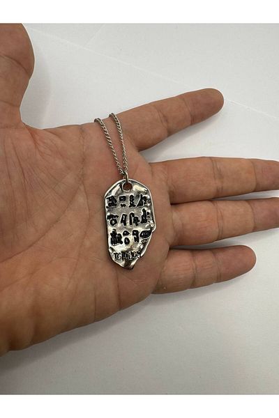 Herşey Nota Aztec Inscription Figured Unisex Necklace – 60 cm Chain, Ancient Civilization Design
