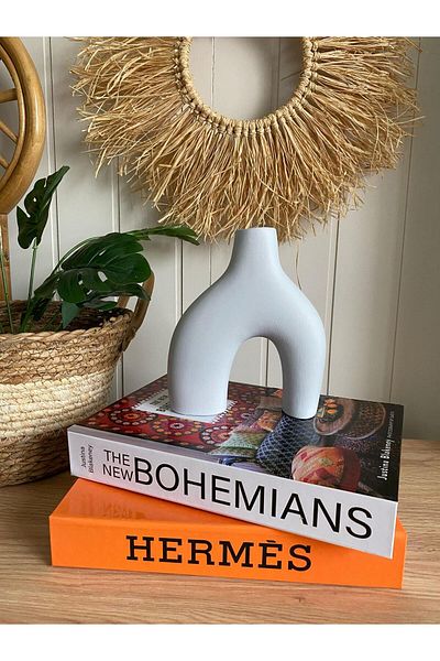 Porselian 2 Leg Bohemian Vase, Decorative Plaster Vase 18,5X15