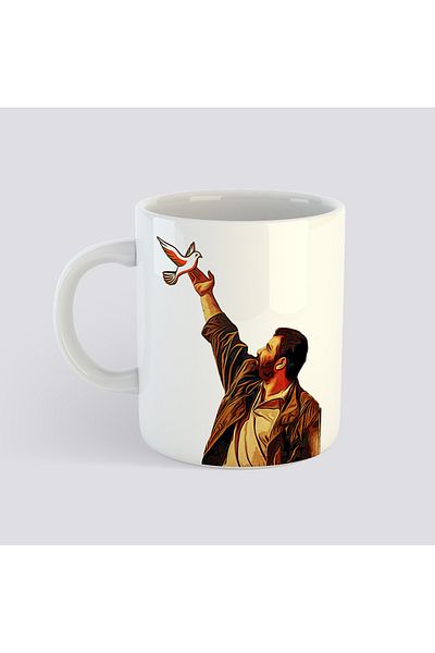 ZERYA Ahmet Kaya Illustrated Mug - Ahmet Kaya Designed Cup - Dove