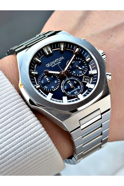 Quantum Function 10 Atm Waterproof Silver-Navy Sapphire Glass Color Men Wrist Watch 1121S.391Mr