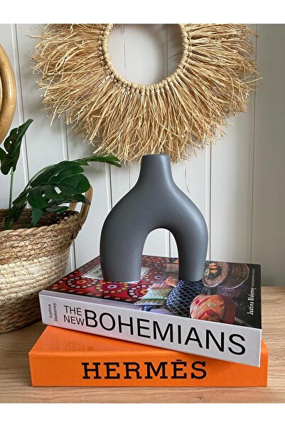 Porselian Vaza Boema cu 2 picioare, Vaza decorativa din gips 18,5x15