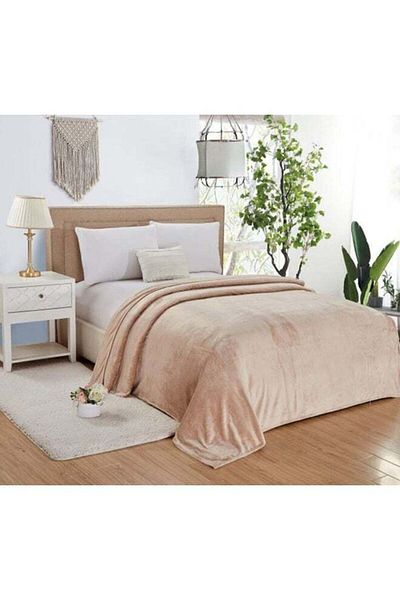 Mon Soft Bed Blanket King Size Flannel Beige 200x200cm