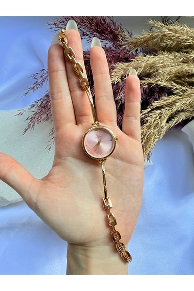 TD TRENDDURAGI Round Vintage Gold Inside Pink Women Wrist Watch