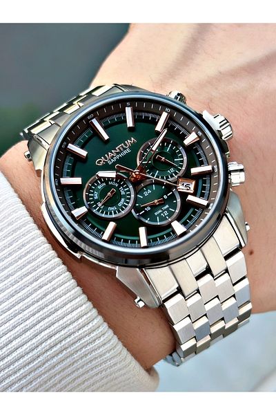 Quantum Function 24 Months Guarantee Silver-Green Color Sapphire Glass Color Men's Wrist Watch 1176.370Mr