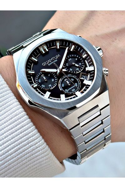 Quantum Function 10 Atm Waterproof Silver-Black Sapphire Glass Color Men Wristwatch 1121S.350Mr