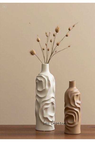 Lui Tasarım Cream - Cardboard Color Vase Set of 2 Ceramic Arin Vase Bohemian Nordic Japanese Style