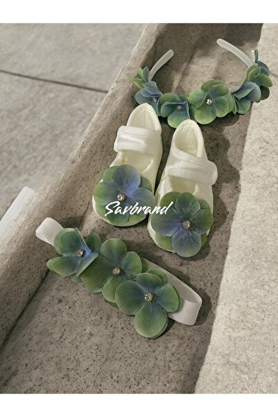 SavBrand Şık Anne Bebek Fotoğraf Çekim Seti Ayarlanabilir Taç & Bandana ve Patik