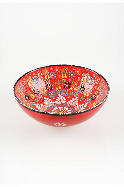 ADEN LİNA ART WORKSHOP 20 cm Ceramic Bowl with Handmade Red Tulip Motif