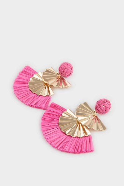DeFacto Women's Pink Straw Detailed Gold Earrings F0840Axns