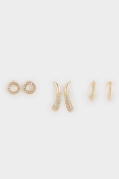 DeFacto Women's 3-Piece Gold Earrings F1354Axns