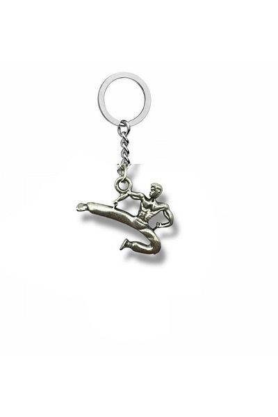 Herşey Nota Unisex Keychain with Kung Fu Fighter Figure – Zamak Plated Eastern Martial Art Symbol