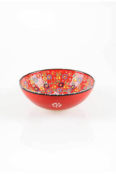 ADEN LİNA ART WORKSHOP 20 cm Ceramic Bowl with Handmade Red Tulip Motif