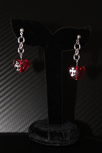 Mournbelle Gotik Bloody Grace Kalp ve Haç Detaylı Küpe