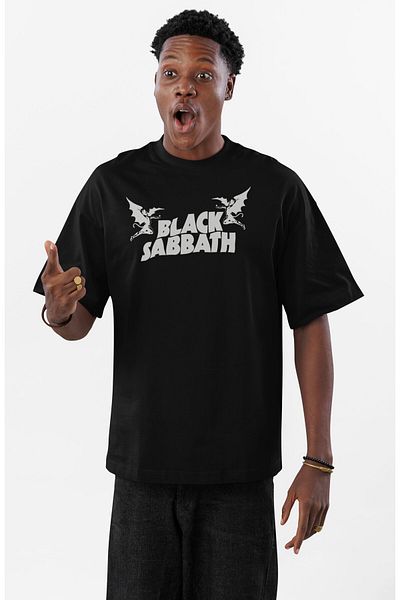 Fuddy Moda Unisex Black Sabbath Rose And Skull μπλουζάκι με στάμπα στην πλάτη, μπλουζάκι με θέμα το ροκ συγκρότημα Oversize