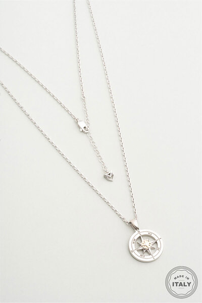 So CHIC... Pusula 9 Ayar Altın 65 Cm Gümüş Erkek Kolye