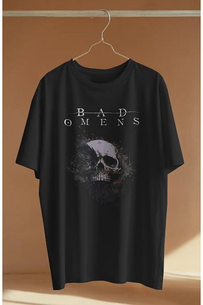 Fuddy Moda Μπλουζάκι Unisex Bad Omens με στάμπα, λευκό μπλουζάκι με στάμπα ροκ μουσικής Oversize