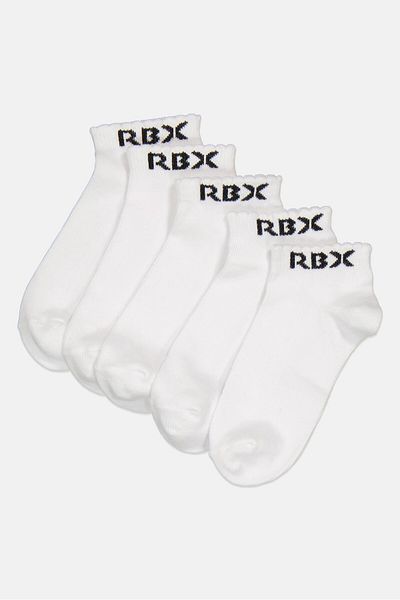 RBX Kids Girl 5 Pairs Brand Logo Ankle Socks, White