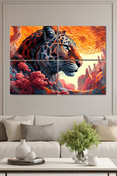 DekorHane Metal Print - Tiger Themed, Fragmented Design, Decorative Glossy Home Office Nailless Painting