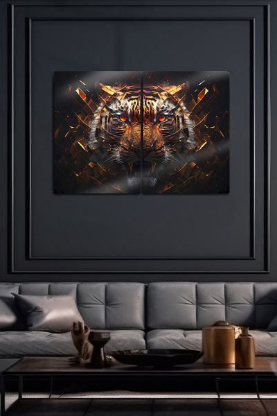 DekorHane Imprimare metalică - Tematică tigru, design fragmentat, pictură decorativă lucioasă pentru birou acasă