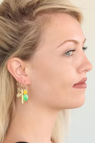 AfraBeauty Stainless Steel Pineapple Triple Earring Set |   Gold Color & Stylish Stone Details