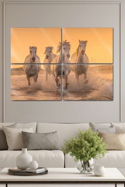 DekorHane Shiny Metal Print, Decorative Horse Painting, Artistic Home Office Design, Glass View Plexiglass Piece