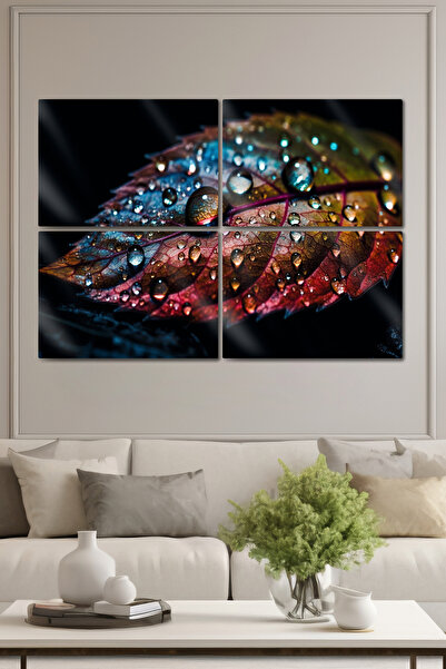 DekorHane Masă de imprimare din metal din aluminiu - decorativă cu frunze strălucitoare, decorare pentru biroul de acasă, dimensiune mare segmentată