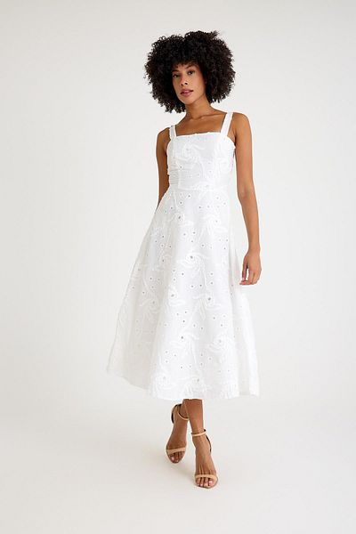 NİLİST Fisto Special Design Fabric White Midi Dress