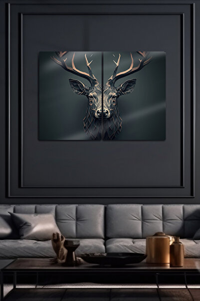 DekorHane Μεταλλική εκτύπωση - Διακοσμητικός πίνακας ελαφιών, διακοσμητικός δ...