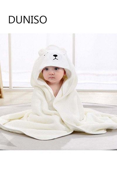 Generic 0.8m White Open-eyed Bear Children's Towel Cloak Quick-drying Coral Velvet Robe Cartoon Cape