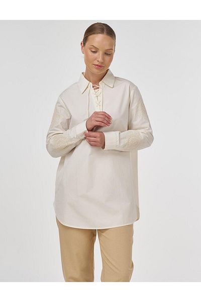 Kayra Embroidered Cotton Tunic Ecru