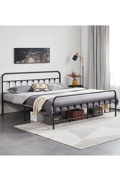 Generic Iron Bed 2 Persons Bed with Bottom Storage for Adults and Kids Modern Design Black 200x200cm