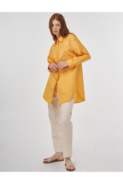 Kayra Embroidery Appliqued Cotton Tunic Melon
