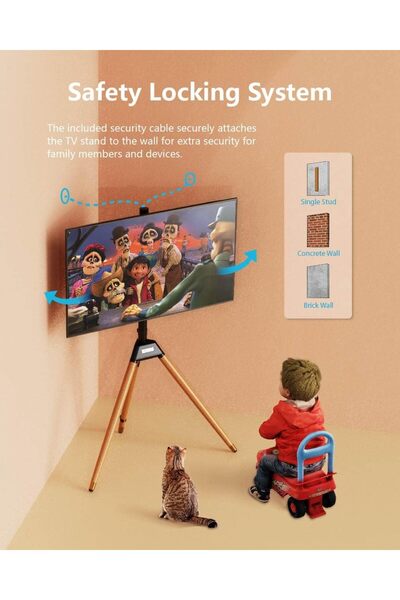 FlashHawk Tripod TV Stand with Swivel & Tilt, Wooden Tripod Base for 32-65 Inch Screens, Corner Floor TV