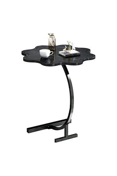 Generic Modern Coffee Table | C-Shaped Side Table with Wood Top in Flower Shape and Metal Frame Black