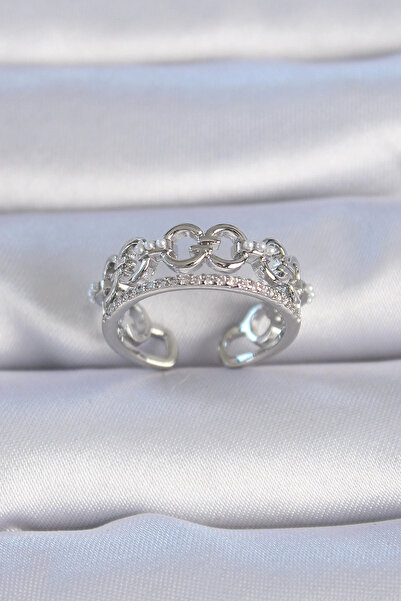 Belle Fusion خاتم نسائي من BFS مصنوع من النحاس والفضة اللون وحجر الزركون وتفا...